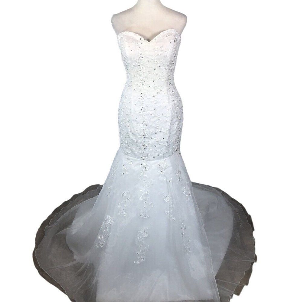 Brand New White Strapless Wedding Dress 8/10 Mermaid Bridal Gown Organza Lace